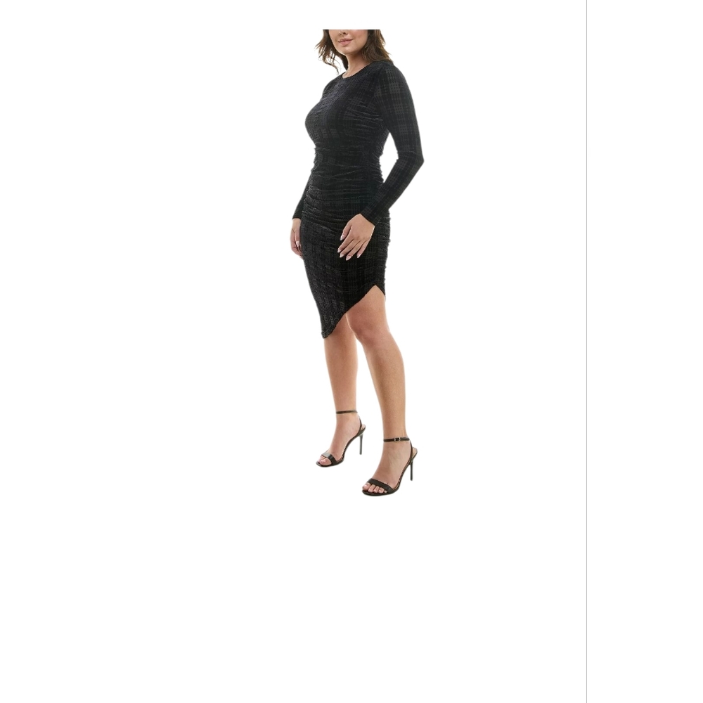 Nicole Miller Plaid Burn-Out Long-Sleeve Velvet Midi Dress Sz:4, BNWT